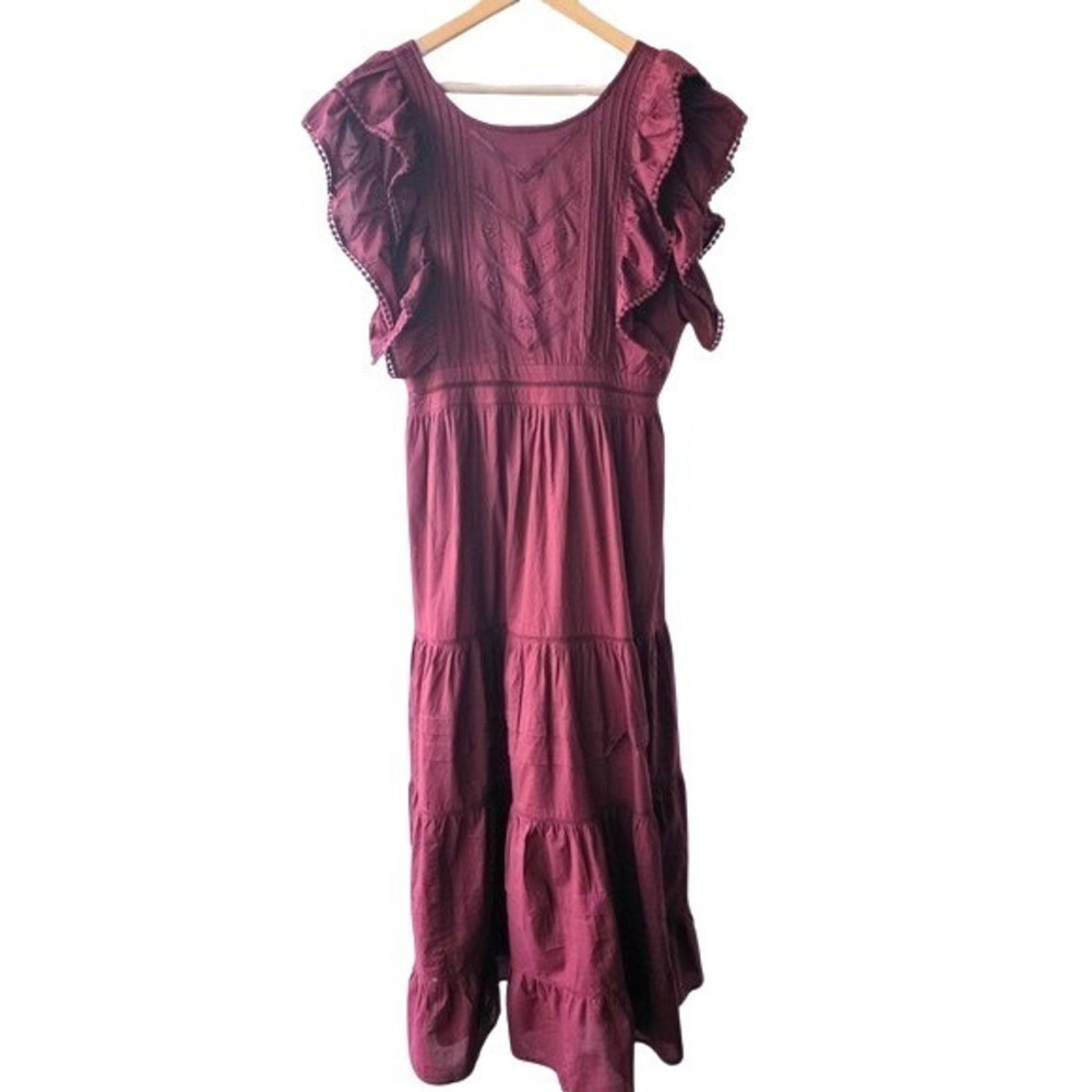 Jens Pirate Booty Womens Maxi Dress Small Burgundy Lantern Ruffle Gauze NWT